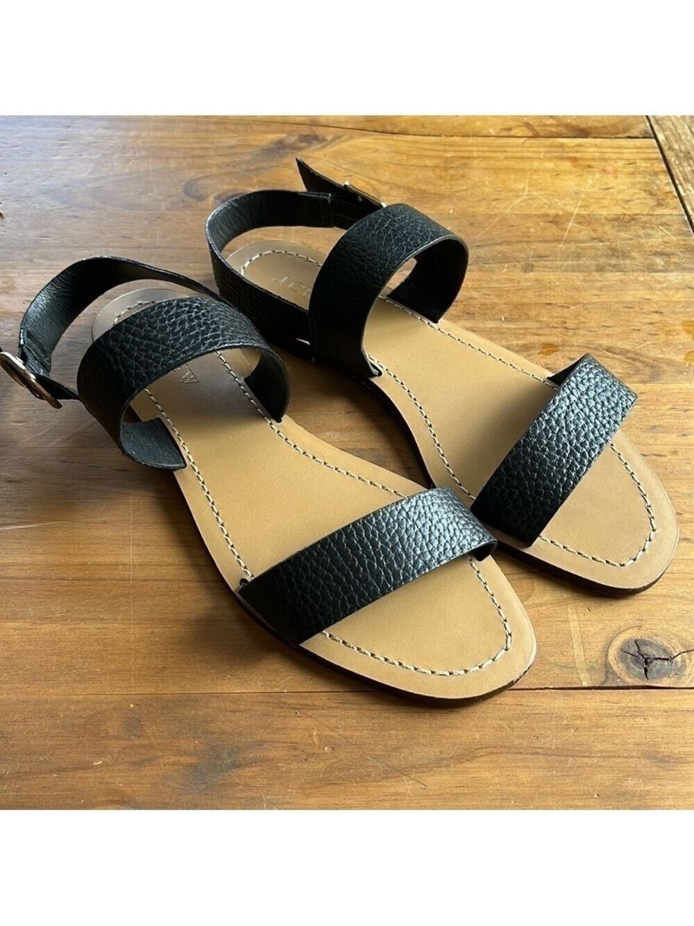 J. Crew Women’s Black Pebble Leather Flat Double Strap Sandals 6.5 - Picture 9 of 12